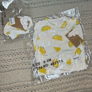Angel Dear White and Yellow Taco Print Crew Neck Gown & Matching Beanie